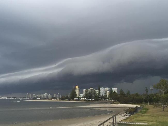 A severe thunderstorm lashed the Gold Coast and northern New South Wales this afternoon and into the evening. While the rain and hail sent most people diving and running for cover, some budding photographers snapped away at the dark cloud formations. This photo was taken by Annie Hay