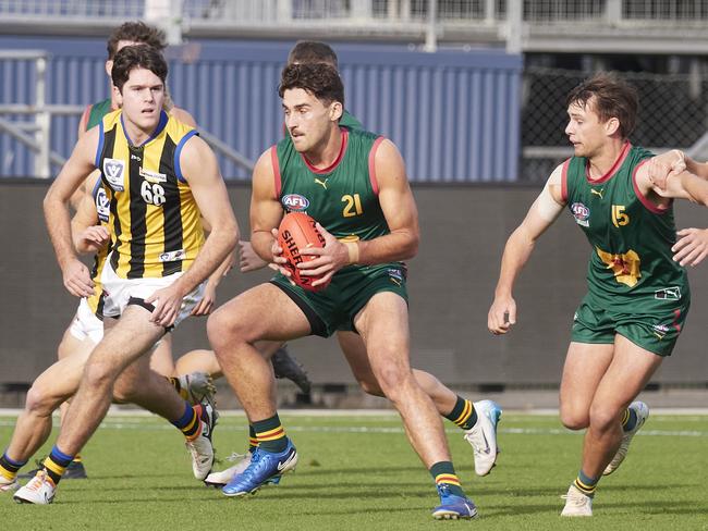 Tasmania's Archie Wilkinson in action against Sandringham. Picture: Rod Thompson