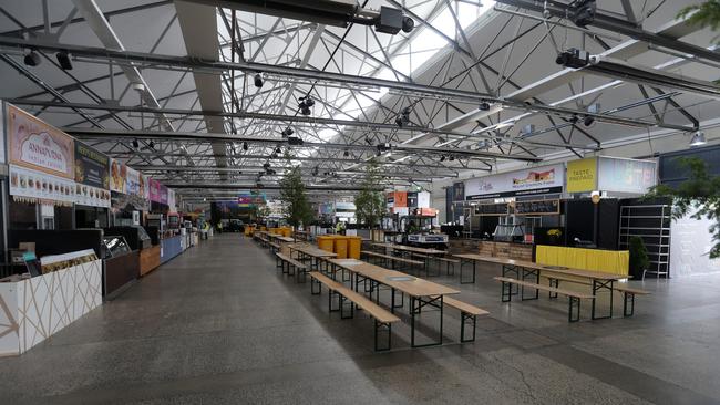 An empty PW1 shed is ready for opening day of the Taste of Tasmania.