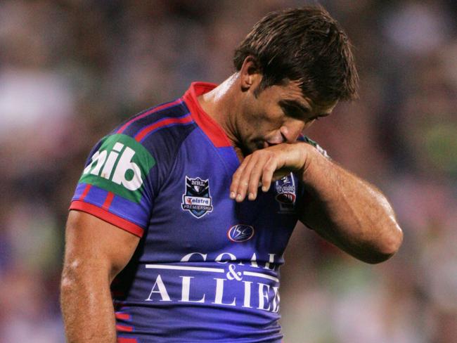 A dejected Andrew Johns during Canberra Raiders v Newcastle Knights NRL game at Canberra Stadium in Canberra.