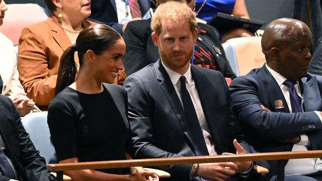 The Duke was seen playing with his wedding ring. Picture: Timothy A. Clary/AFP