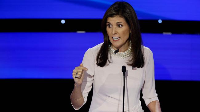 Nikki Haley during the debate today. Picture: Getty Images/AFP