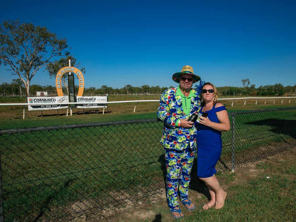 Grant and Tanya Jacobsen at the 2021 Adelaide River Races. Picture: Glenn Campbell.