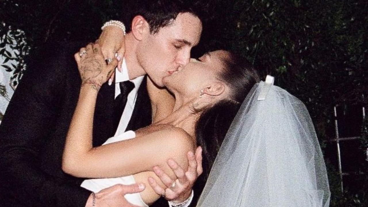 Ariana Grande gives fans a look inside her intimate at home wedding to Dalton Gomez. Picture: Instagram/arianagrande