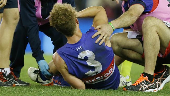 Mitch Wallis suffered a serious leg injury. Picture: Michael Klein