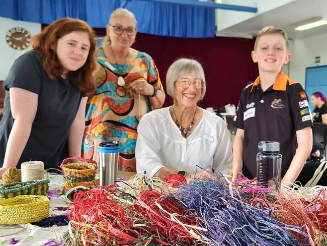 Basket weavers Angel Charlton, Jayne Ah Sam, Lyndley Kynaston, George Tilbrook and Cooper Morrisey. Picture: Contributed