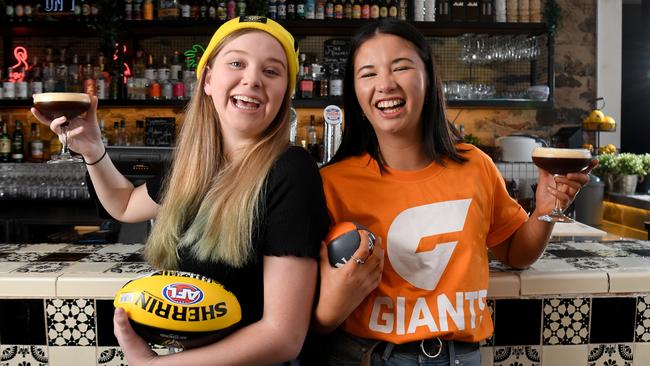 Ella Maitland 19 and Cindy Gobell 18 are gearing up to watch the AFL Grand Final at Republic in Norwood. Picture: Tricia Watkinson