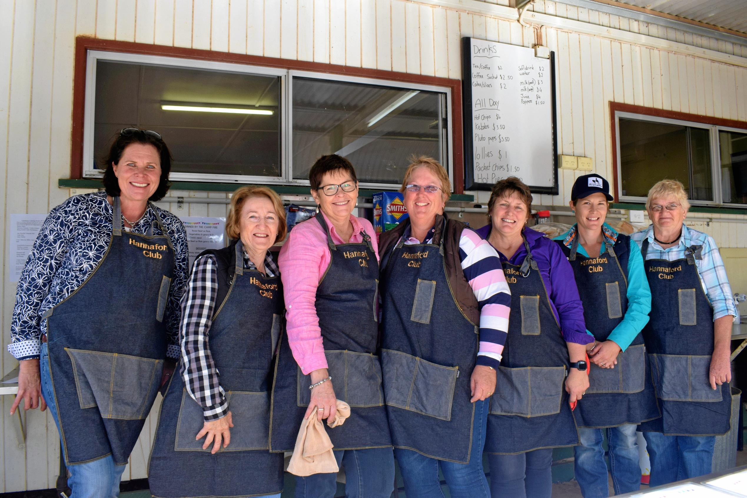 The hardworking Hannaford Gymkhana canteen ladies, Trish Fea, Kate Cover, Cindy Grimes, Helen Dales, Julie McCulloch, Cara Hay and Marg Schutt at the Hannaford Gymkhana and Fete. Picture: Kate McCormack