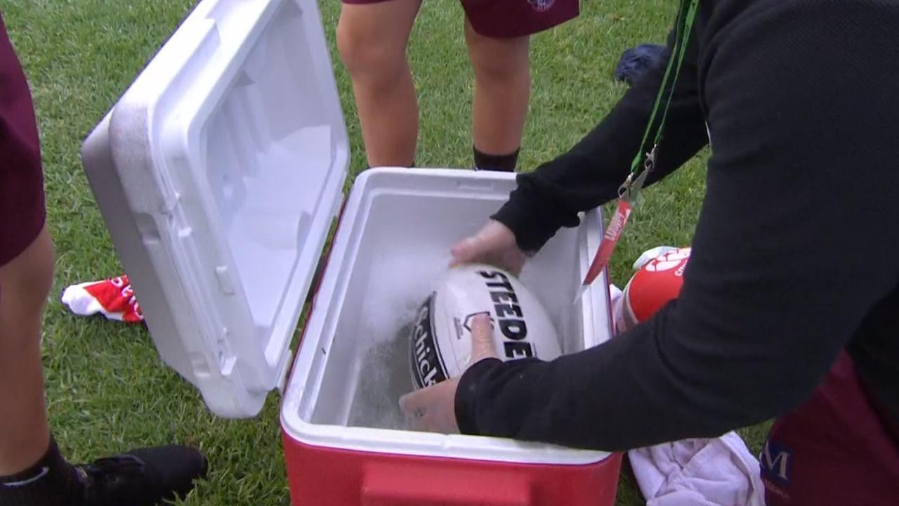 The footballs are washed after being kicked into the crowd at Lottoland.