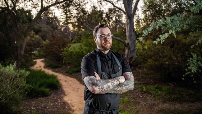 Restaurant Botanic chef Justin James sources native ingredients from the Adelaide gardens. Picture: Tom Huntley