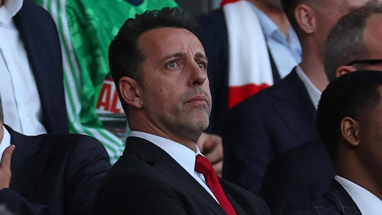 (FILES) Arsenal's Brazilian sporting director Edu looks on after the English Premier League football match between Arsenal and Everton at the Emirates Stadium in London on May 19, 2024. Arsenal confirmed, Monday November 4 that Edu would be leaving the club after resigning as sporting director. (Photo by Adrian DENNIS / AFP) / RESTRICTED TO EDITORIAL USE. No use with unauthorized audio, video, data, fixture lists, club/league logos or 'live' services. Online in-match use limited to 120 images. An additional 40 images may be used in extra time. No video emulation. Social media in-match use limited to 120 images. An additional 40 images may be used in extra time. No use in betting publications, games or single club/league/player publications. /