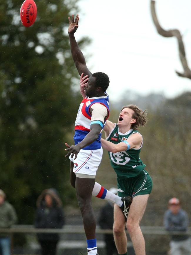 NFL: Majak Daw wins the hitout for North Heidelberg. Picture: Hamish Blair