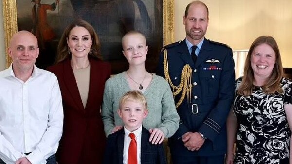 Prince William and Princess Catherine with 16-year-old cancer sufferer Liz Hatton and her family. Picture: Instagram