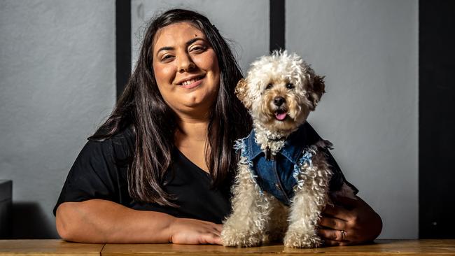 Alina Michaels with her dog Coco the Peekapoo. Picture: AAP