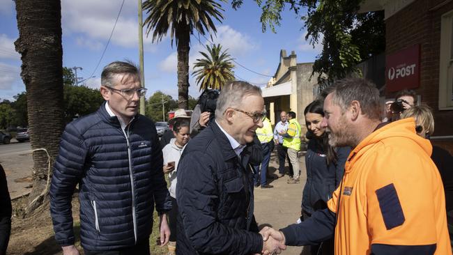 Prime Minister Anthony Albanese and NSW Premier Dominic Perrottet visited Eugowra in November after devastating floods hit the area. Picture: Gary Ramage