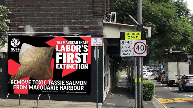 Billboards targeting Environment Minister Tanya Plibersek. Picture: Neighbours of Fish Farming