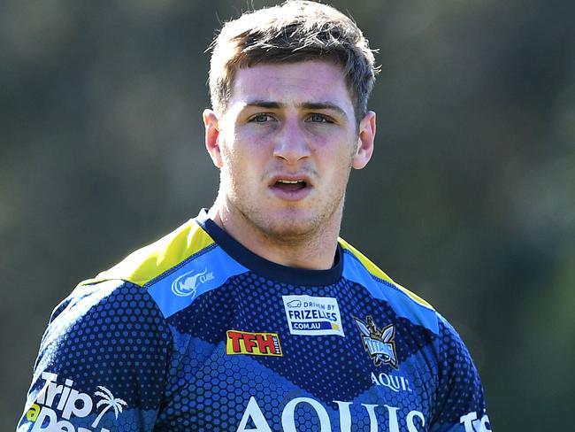 Max King looks on during the Gold Coast Titans training session on the Gold Coast, Wednesday, July 19, 2017. (AAP Image/Dave Hunt) NO ARCHIVING