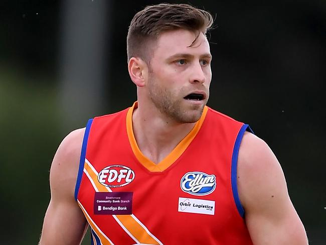 Maribyrnong ParkÃs Scott Clarke during the EDFL football match between Maribyrnong Park and Strathmore in Moonee Ponds, Saturday, May 8, 2021. Picture: Andy Brownbill