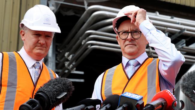 Industrial Relations Minister Tony Burke and Anthony Albanese. Picture: Toby Zerna