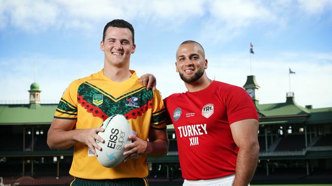 Connor McCabe (left) while captaining the ADF rugby league team. Picture: Richard Dobson