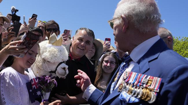 CANBERRA, AUSTRALIA - OCTOBER 21: King Charles III speaks with an owner of an alpaca before leaving the Australian War Memorial on October 21, 2024 in Canberra, Australia. The King's visit to Australia is his first as monarch, and the Commonwealth Heads of Government Meeting (CHOGM) in Samoa will be his first as head of the Commonwealth. (Photo by Mark Baker-Pool/Getty Images)