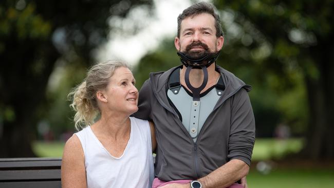 Yendall severely injured his neck in a fall last December and now must goes to The Alfred every fortnight to be showered, as his brace cannot get wet. Picture: Jason Edwards