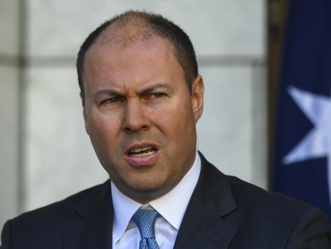 Australian Treasurer Josh Frydenberg speaks during a press conference at Parliament House in Canberra, Thursday, June 18, 2020. (AAP Image/Lukas Coch) NO ARCHIVING