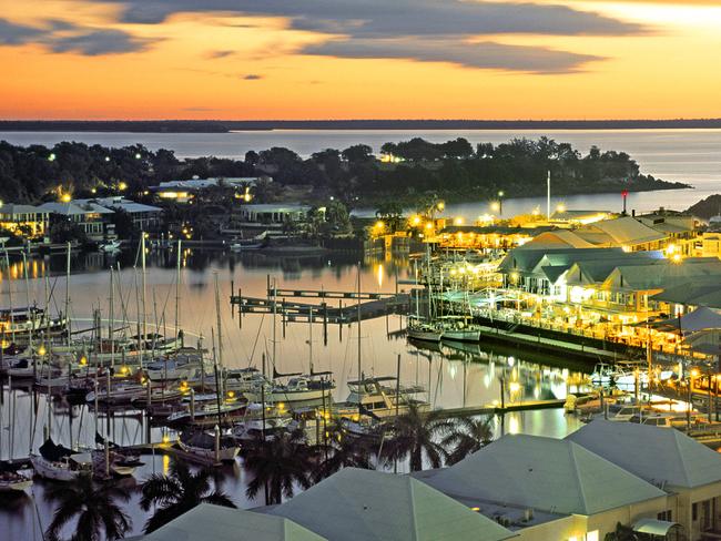 ESCAPE: DARWIN SUMMER .. David May story .. Cullen Bay Marina and restaurant precinct at sunset. Picture: David Silva, Tourism NT.