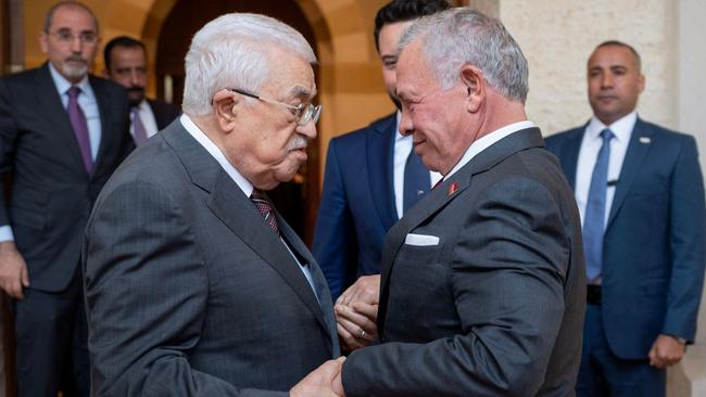 Jordan's King Abdullah II receives Palestinian President Mahmud Abbas in Amman after news of Donald Trump's proposal for the US to take over the Gaza Strip. Picture: Jordanian Royal Palace/AFP