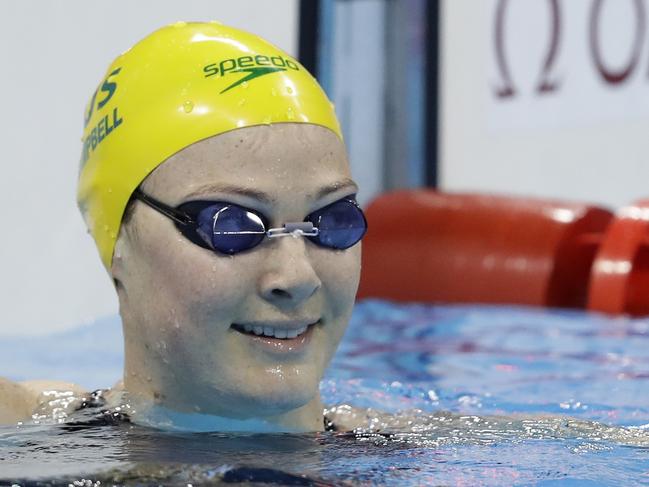Australia's Cate Campbell reacts after winning in a women's 100-meter freestyle heat during the swimming competitions at the 2016 Summer Olympics, Wednesday, Aug. 10, 2016, in Rio de Janeiro, Brazil. (AP Photo/Michael Sohn)