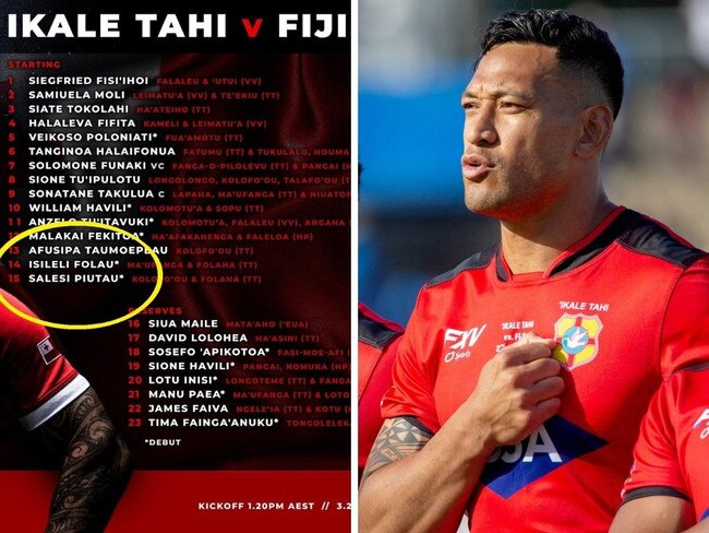 Israel Folau changes his name. Photo: Leon Lord, AFP and Facebook, Tongan Rugby Union.