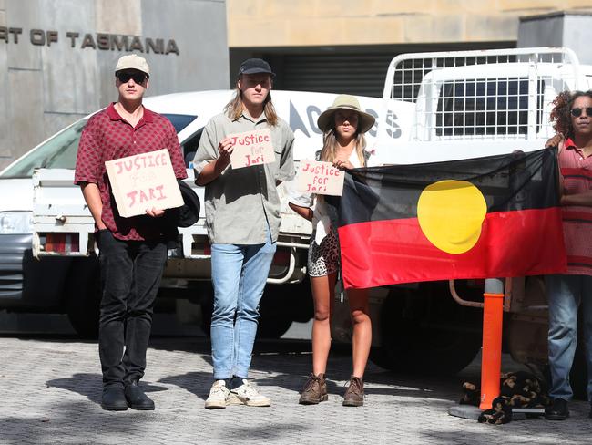 Protestors held banners emblazoned with “Justice 4 Jari”. Picture: Nikki Davis-Jones