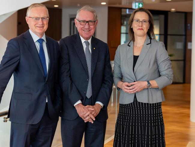 25/09/2024: Former RBA governor Phil Lowe with Barrenjoey chair David Gonski and board member Kelly O'Dwyer.