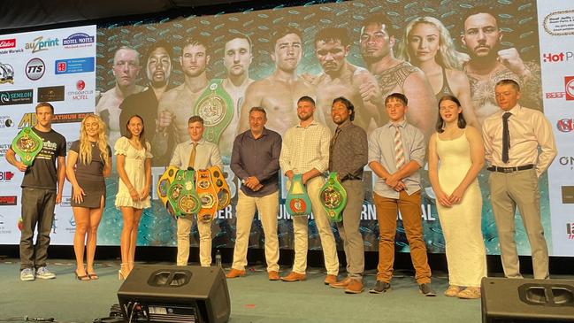 Promoter Brendon Smith (middle) with some of the boxers set to feature on The Big Fights 37 card on November 8.