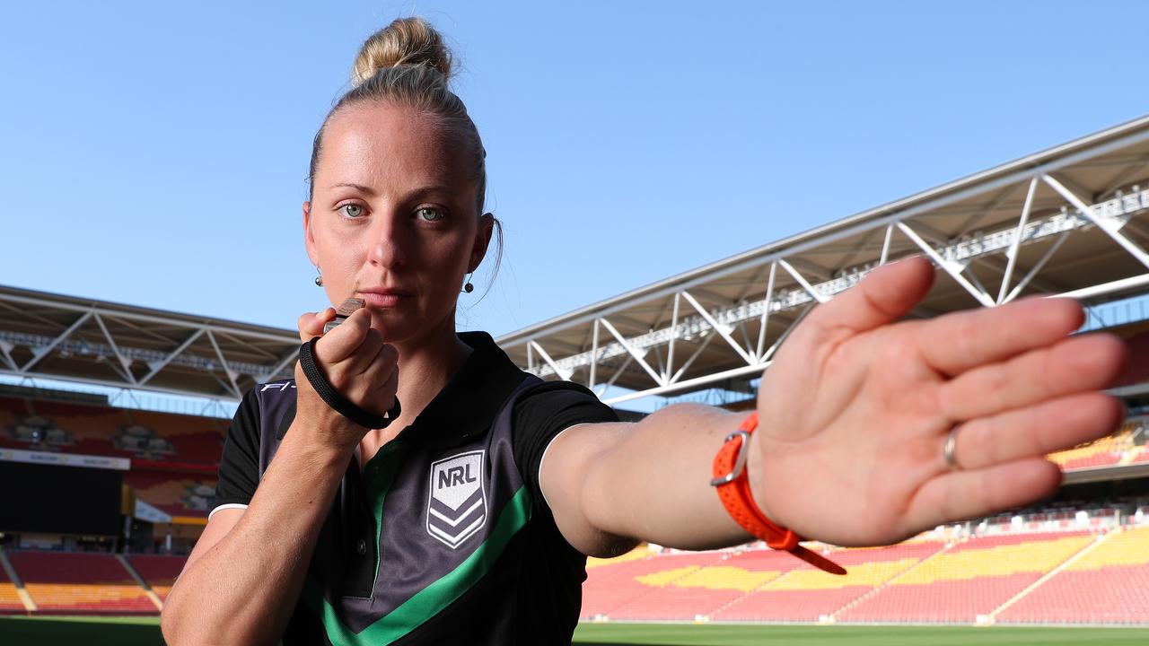 NRL referee Belinda Sleeman will be in charge of her first men’s NRL game this weekend. Picture: Liam Kidston