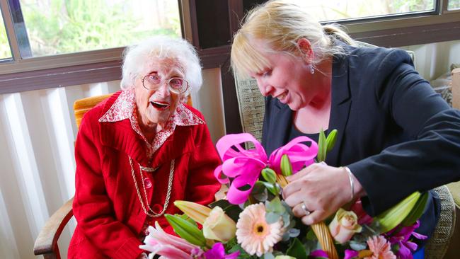 Mayor Michelle Byrne presented Ethel with a bunch of flowers for her 106th birthday.