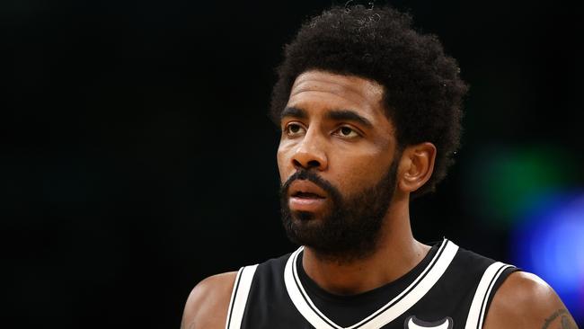 BOSTON, MASSACHUSETTS - APRIL 20: Kyrie Irving #11 of the Brooklyn Nets looks on during the second quarter of Game Two of the Eastern Conference First Round NBA Playoffs against the Boston Celtics at TD Garden on April 20, 2022 in Boston, Massachusetts.   Maddie Meyer/Getty Images/AFP == FOR NEWSPAPERS, INTERNET, TELCOS & TELEVISION USE ONLY ==