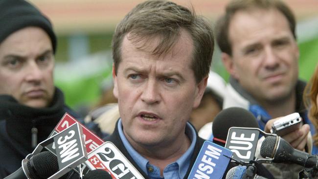 Then-AWU national secretary Shorten speaking on the Beaconsfield Mine disaster.