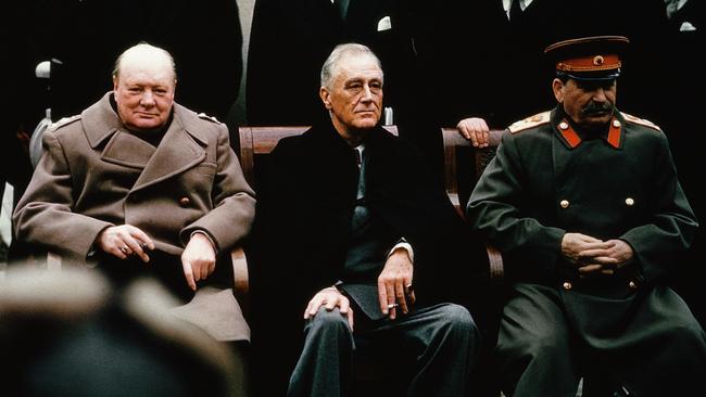 Prime minister Sir Winston Churchill, US president Franklin D. Roosevelt and Soviet leader Joseph Stalin at the Yalta Conference in 1945. Picture: Supplied