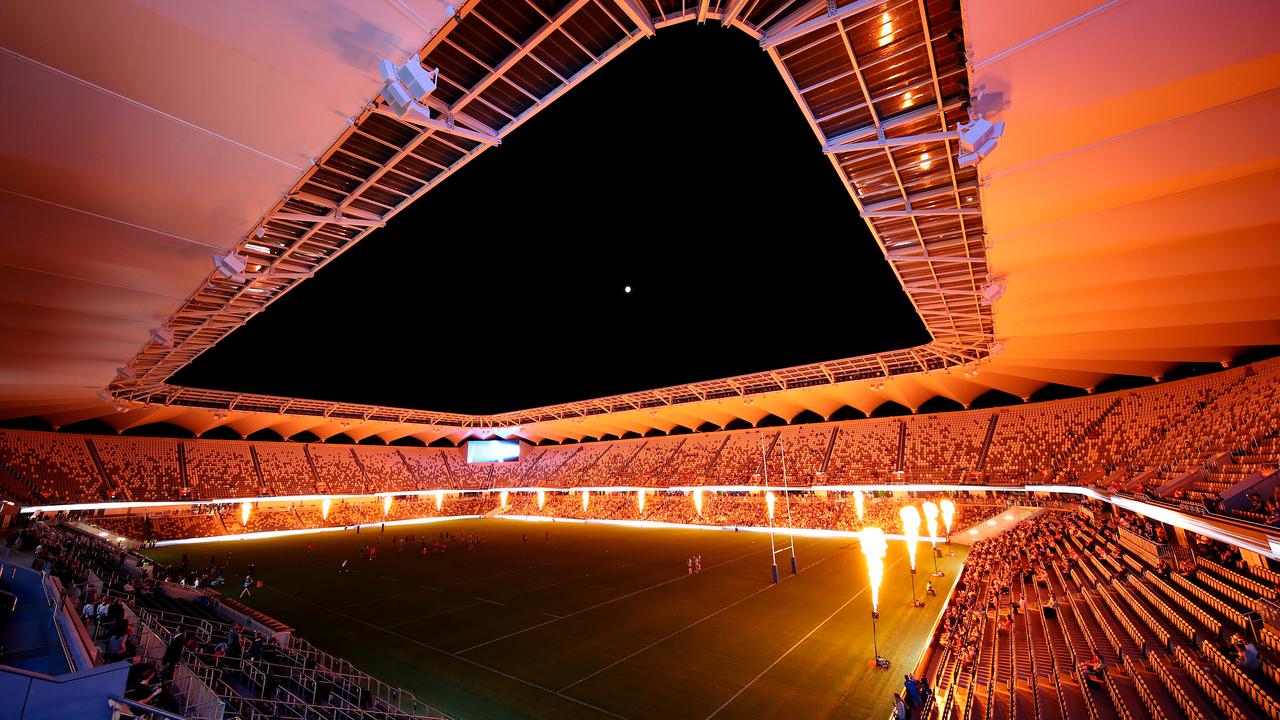 The lights show at Bankwest Stadium looks incredible. (Photo: Cameron Spencer/Getty Images)