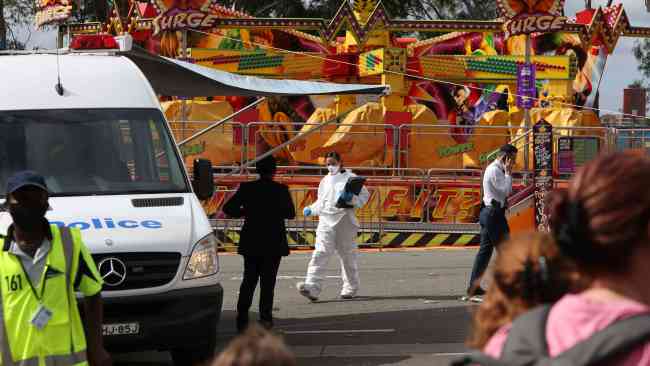 Police and forensics attend the scene where a 17-year-old boy was fatally stabbed at the Sydney Royal Easter Show on Monday. Picture: NCA NewsWire / Damian Shaw