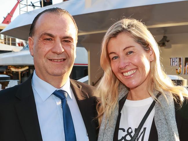 Daily Telegraph. 11, October, 2022.Philippa and Peter V'landys board The Jackson' Super Yacht, at King Street Wharf, for the Everest Draw, today. Picture: Justin Lloyd.