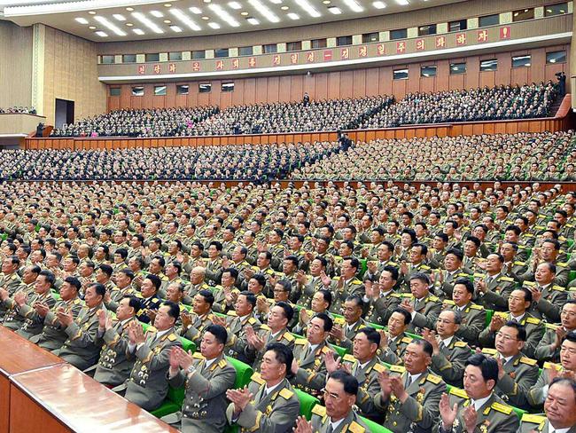 A national meeting at the People's Palace of Culture in celebration of the 85th founding anniversary of the heroic Korean People's Army. Picture: AFP