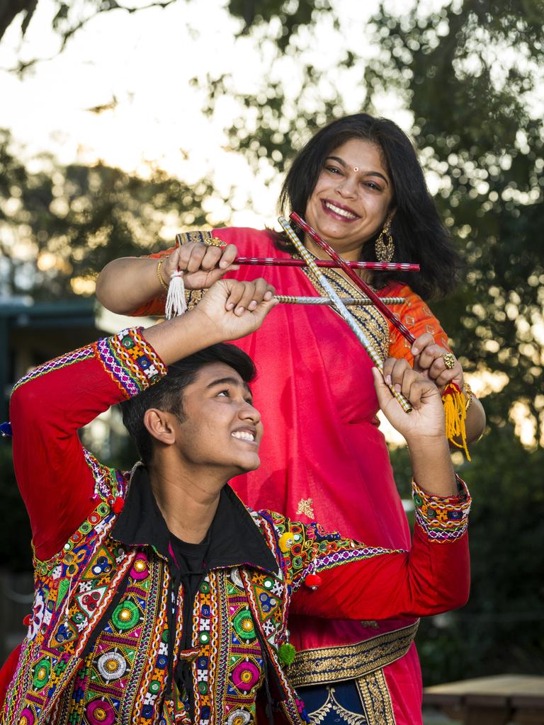 Tirth Panchal and Meghana Shah as the Indian communities of Toowoomba prepare for Navratri Celebration (Dandia), Saturday, October 9, 2021. Picture: Kevin Farmer