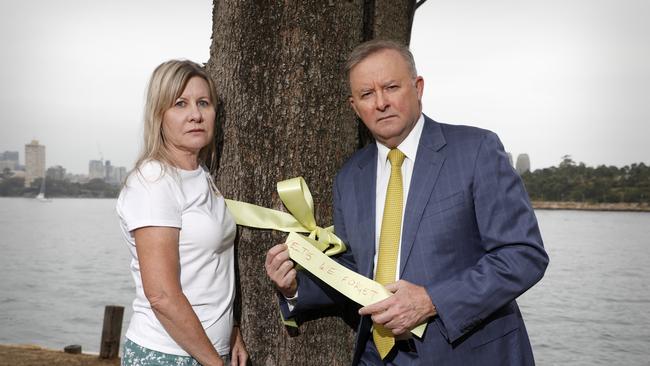 Opposition leader Anthony Albanese, who has backed calls for a royal commission into veteran suicide with Julie-Ann Finney. Picture: Chris Pavlich for The Daily Telegraph