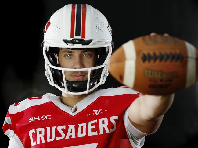 NCA. MELBOURNE, AUSTRALIA. 6th March, 2025 .  Melbourne teenager Isaac Woodhouse heads off to America tomorrow to Springball in California to try out for a college gridiron opportunity.  Picture: Michael Klein