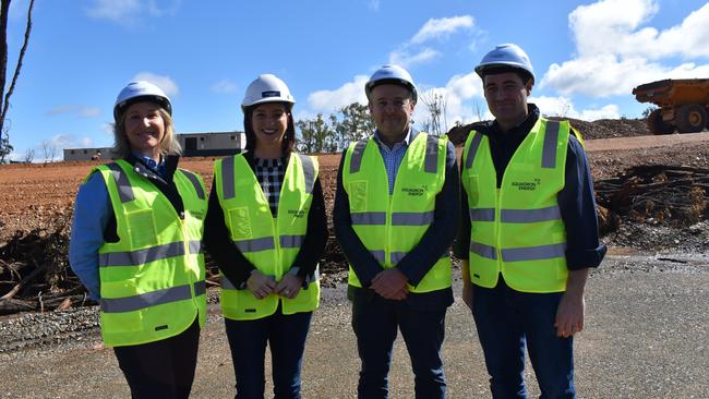 Squadron Energy CEO Eva Hanly, Keppel MP Brittany Lauga, Squadron Energy Chairman John Hartman and Stanwell CEO Michael O'Rourke at the Clarke Creek Wind Farm.