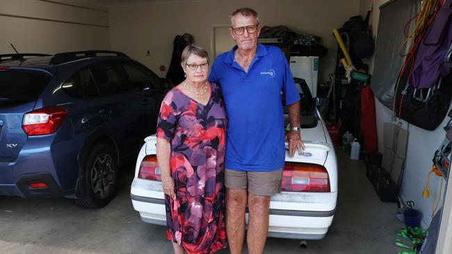 Jan and Tex Giddings in the garage of their home at Dubbo's Horizon Village. They had thieves break into their house and try steal their car. Picture: Rohan Kelly