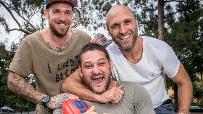 Dane Swan, Brendan Fevola and Chris Judd have been recruited for The Footy Show’s 2018 season. Picture: Jake Nowakowski