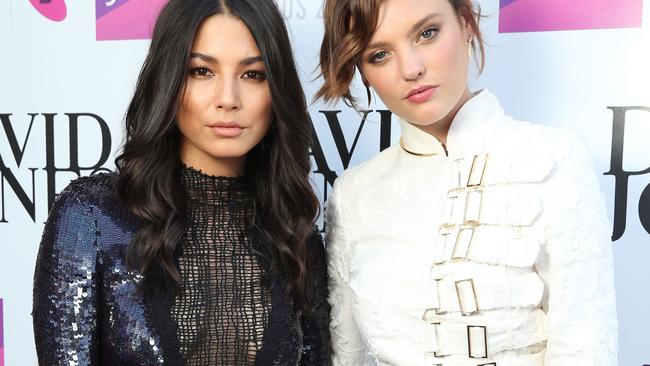 Jessica Gomes and Montana Cox pictured arriving on the red carpet at the 2015 ARIA Awards held at The Star in Pyrmont , Sydney. Picture: Richard Dobson